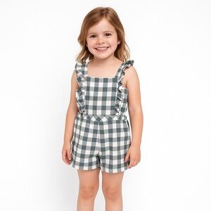 Rachel Zoe Girl’s Size 5 Grey White Checkered Romper Ruffle Straps